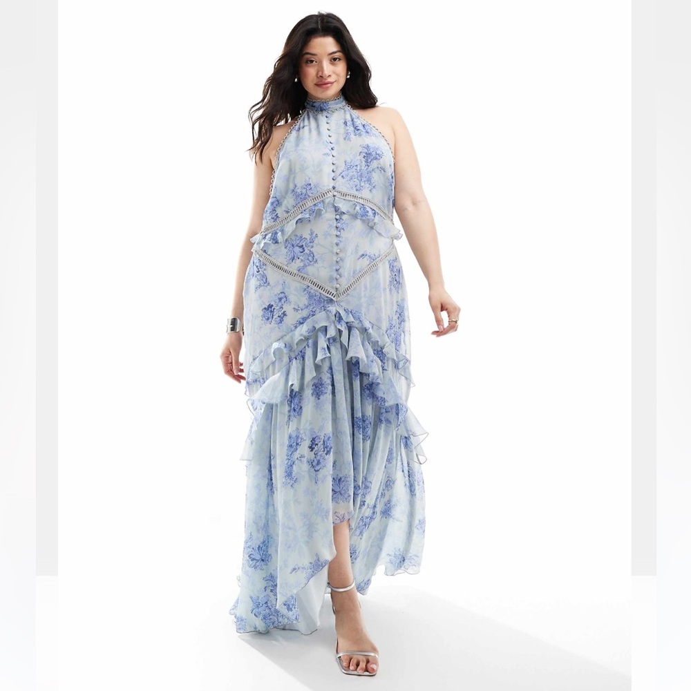 ASOS Floral Halter Tiered Maxi Dress